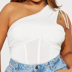 Ivory One Shoulder Sleeveless Bodysuit
